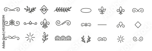 Decorative line art elements for graphic design projects and creative uses