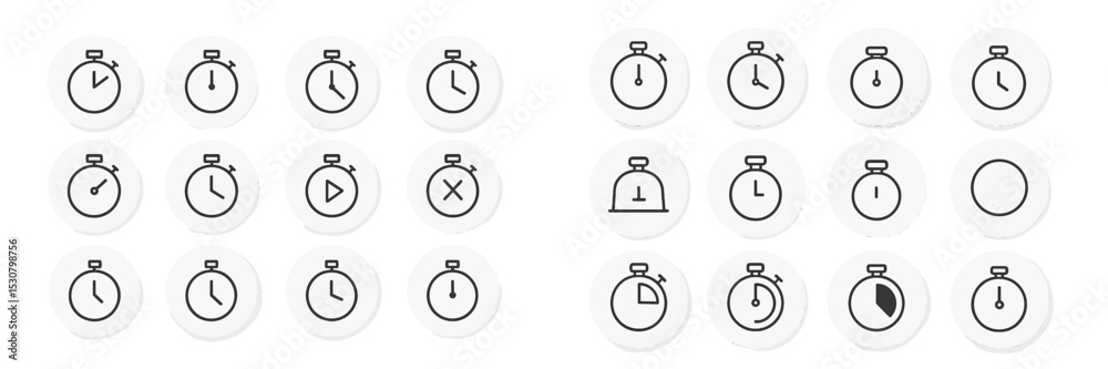 Collection of timer and clock icons displayed in a grid format showcasing various styles and designs for digital applications Collection of timer and clock icons displayed in a grid format showcasing various styles and designs for digital applications
