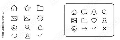 Icon grid layout showing various user interface symbols for navigation and interaction in a digital application