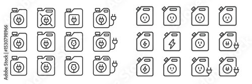 Collection of outline icons depicting electrical outlets, chargers, and power supplies in a minimalist style, ideal for digital design and utilities