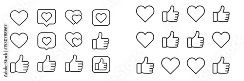 Heart and thumbs up icons in simple line style for social media reactions and engagement