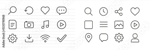 Various minimalist icons representing different activities and functions for digital interface design and communication needs