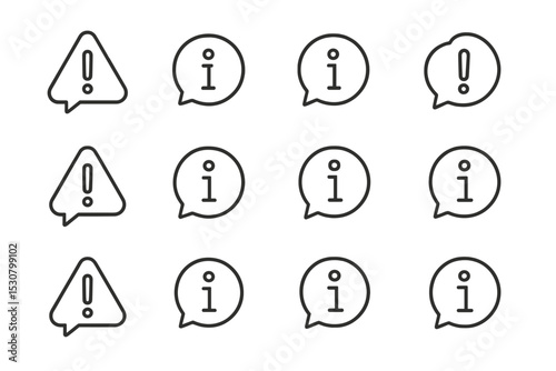 Collection of warning and information icons arranged in a grid pattern on a white background for design purposes