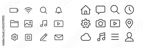 Icons representing various digital applications and functionalities arranged neatly in two rows