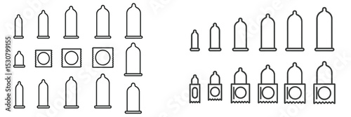 Various types of condoms and packaging arranged in a pattern on a plain background for educational purposes