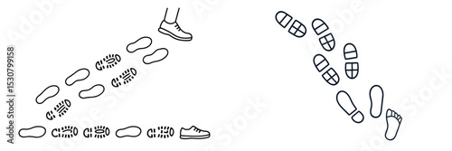 Footprints illustrating different types of footwear in a simple design at a public space