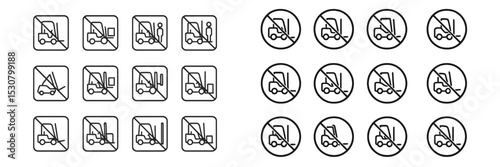 Designs of various construction and no parking signs showcasing equipment and personnel icons in a structured grid pattern