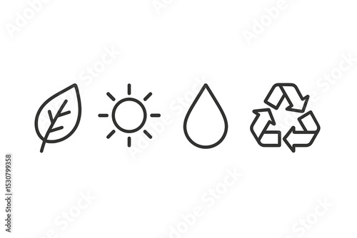 Symbols representing nature, sustainability, and environmental conservation in a minimalistic design