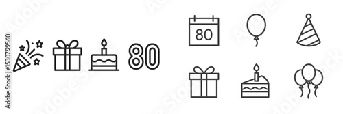 Celebrating a special milestone with decorations, gifts, and a cake showcasing an 80th birthday theme