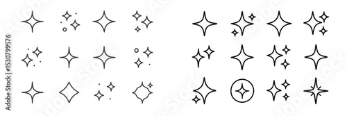 Collection of various star illustrations in simple line art style for graphic design projects