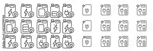 Fuel can icons representing various energy sources and usage in different contexts for educational or informational purposes