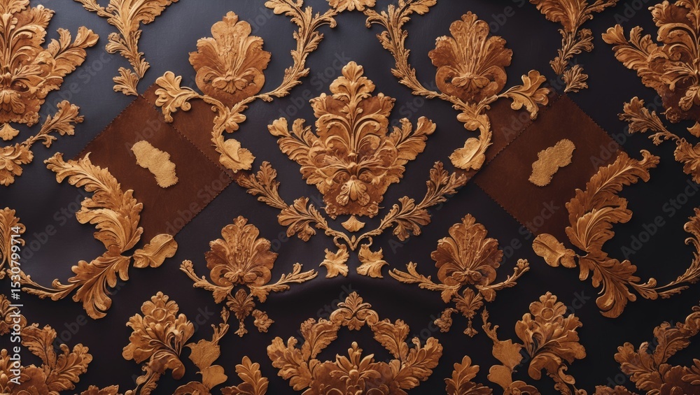 Abstract antique damask patchwork pattern with geometric, brown color artificial leather. Abstract antique damask patchwork pattern with geometric, brown color artificial leather.