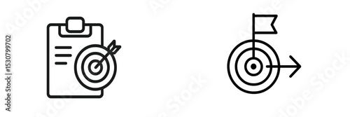 Icons representing target goals and planning activities for project management or strategic development