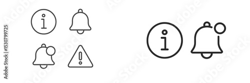 Icons representing information and alerts featuring bells and warning symbols in a clean, minimalist design suitable for user interfaces
