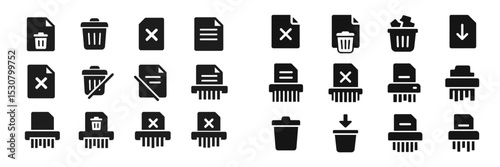 Various icons representing file deletion, waste disposal, and data removal actions in a minimalist style