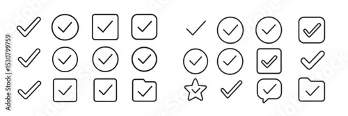 Various checkmark designs in minimalist style, perfect for modern graphic use and organizational purposes