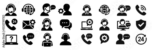 Customer service icons representing support roles in a modern digital environment with various communication tools
