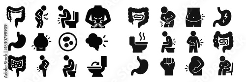 Illustrations depicting various digestive health issues and symptoms in a clear and informative manner as seen in medical resources