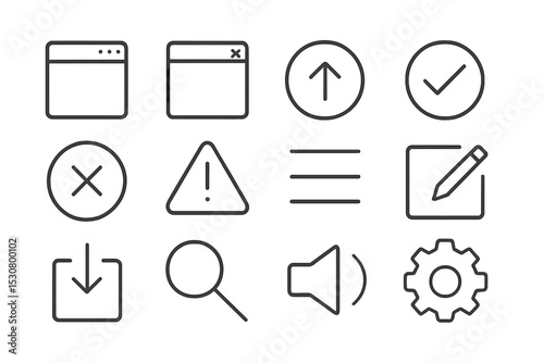 Modern user interface icons representing various actions and alerts displayed on a minimalistic grid layout