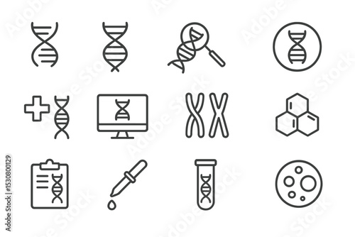Illustration of DNA symbols showcasing research, analysis, and molecular biology concepts in a minimalist design