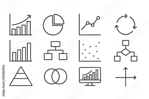 Collection of business and data visualization icons in minimalist design style