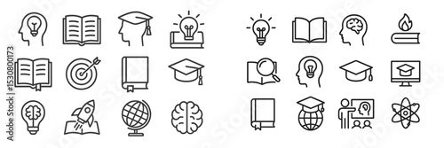 Icons representing education, learning, and knowledge in a diverse and engaging visual layout for creative projects