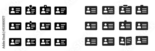 Various styles of identification cards displayed in a grid format, showcasing different designs and orientations for personal identification purposes