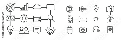 Exploring concepts of business success and travel planning through interactive symbols and designs