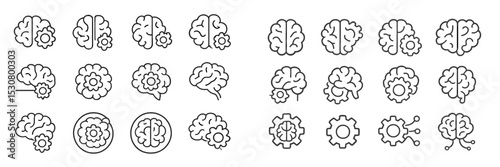 Mindfulness and creativity represented through brain and gear symbols in a minimalist design emphasizing mental connection and thought processes