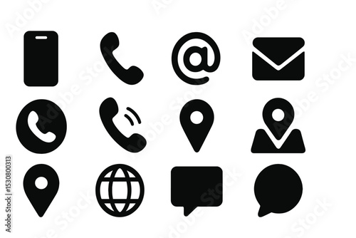 Contact symbols representing phone, email, and location options for digital communication and navigation