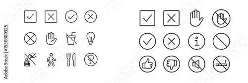 Collection of various symbols and icons indicating rules and safety instructions for a public space