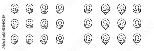 Unique illustration of location pins held by hands, showcasing an innovative design concept across multiple variations
