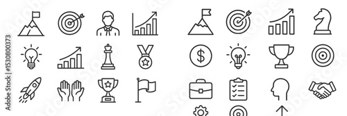 Icons representing achievement, strategy, and growth in a modern design for business and personal development
