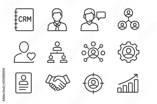 Business management concepts illustrated through vector graphics depicting collaboration and customer relations strategies