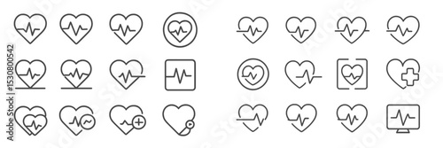 Collection of heart rate line icons depicting health and wellness concepts in a minimalistic design photo