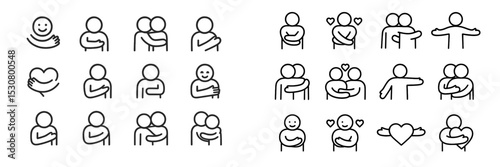 Various emoticons depicting expressions of warmth and affection in diverse settings, showcasing body language and connection