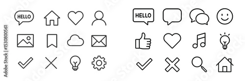 Collection of minimalistic icons for modern digital communication and design applications