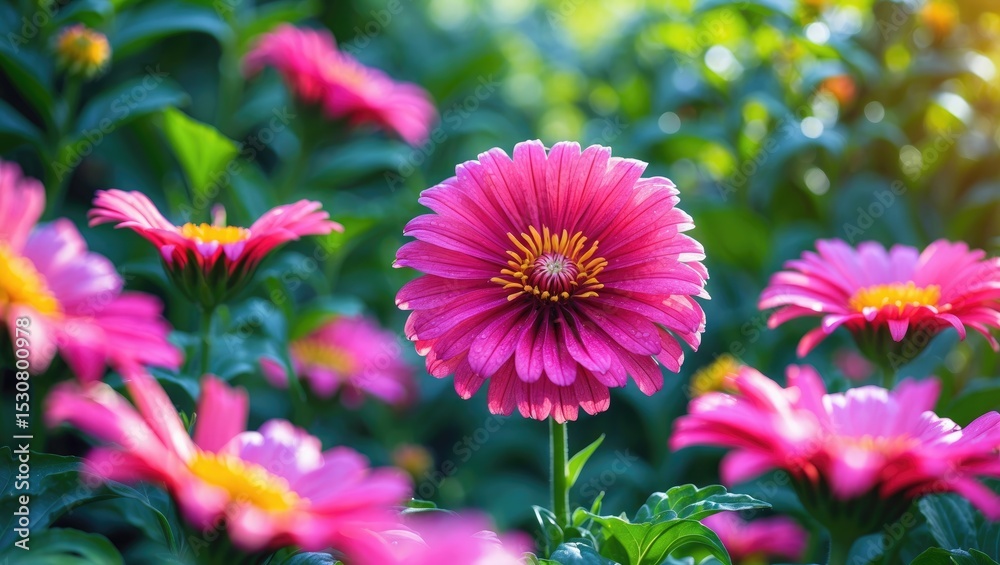Obraz premium A bright pink Zinnia flower in full bloom.
