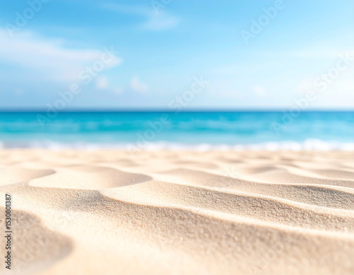 Sandy Shoreline and Summer Sea with Blue Waves