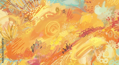 Abstract Warm-toned Artistic Painting: Sun-kissed Hues and Organic Forms