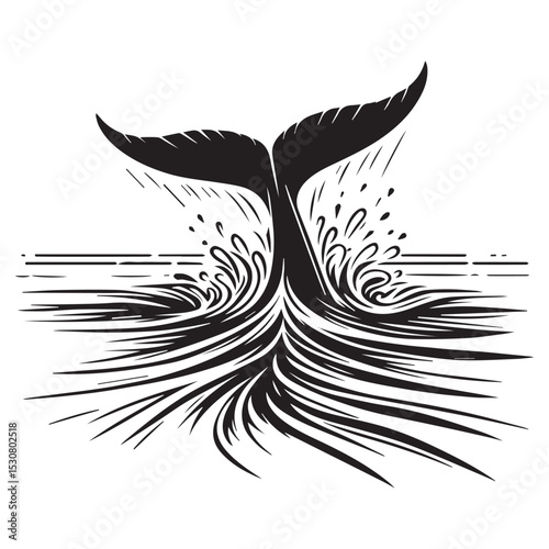 Tranquil Whale Tail Silhouette Vector