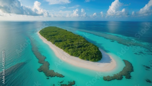Aerial View of a Tropical Island in Balabac, Philippines Enclosed by Bright Turquoise Waters photo