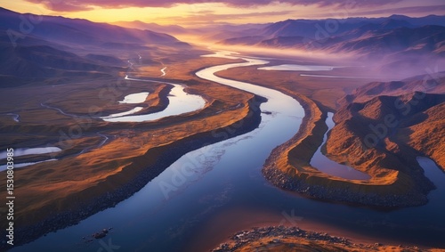 Aerial perspective of the terrain at Lake Mead National Recreation Area located between Arizona and Nevada