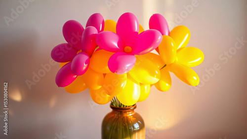 Pink orchids and colorful spring flowers beautifully arranged in a glass vase