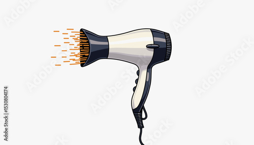 Stylized illustration of a hair dryer with a flowing airflow
