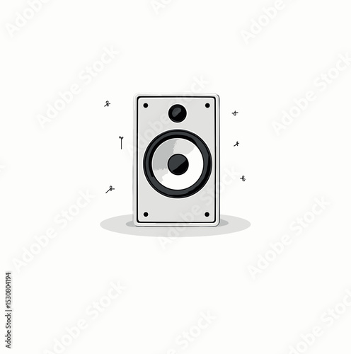 Stylized illustration of a speaker with sound waves emanating from it