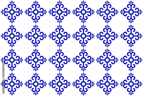 Mexican talavera ceramic tile with blue cross. Mexico seamless pattern.