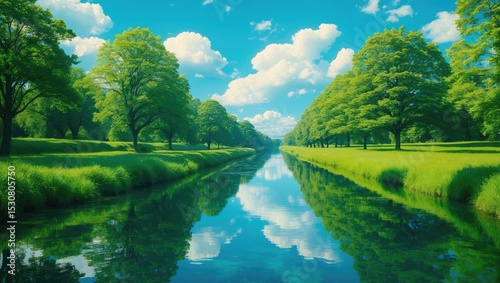 A bright sunny day at Niguarda Lake located within the North Park in Milan