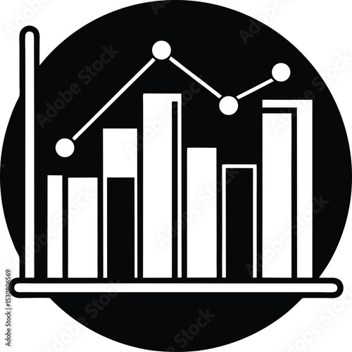 Black and White Bar and Silhouette Line Graph on a Round Background