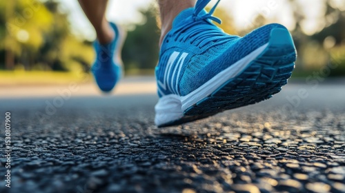 Close-up of running shoes on asphalt